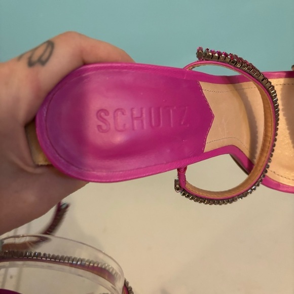 BNWOT Schutz Nellina leather embellished stiletto heels very pink in size 7 - Picture 7 of 12